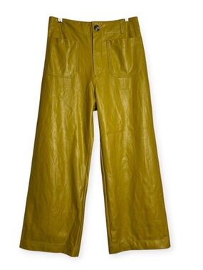 Anthropologie Maeve Colette Cropped Wide-Leg Faux Leather Pant, Gold Yellow, 30